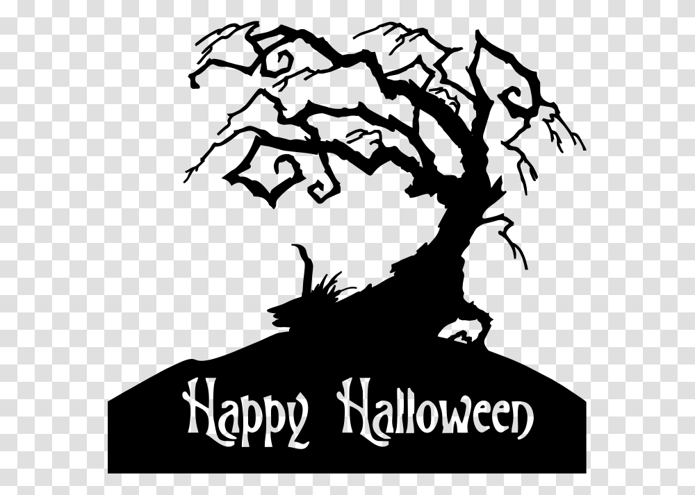 Halloween Tree Animated Halloween Gif, Stencil, Silhouette, Hand Transparent Png