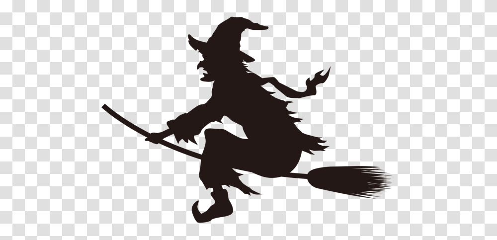 Halloween Witch On Broom Silhouette Clip Art Image Halloween, Cupid, Person, Human Transparent Png