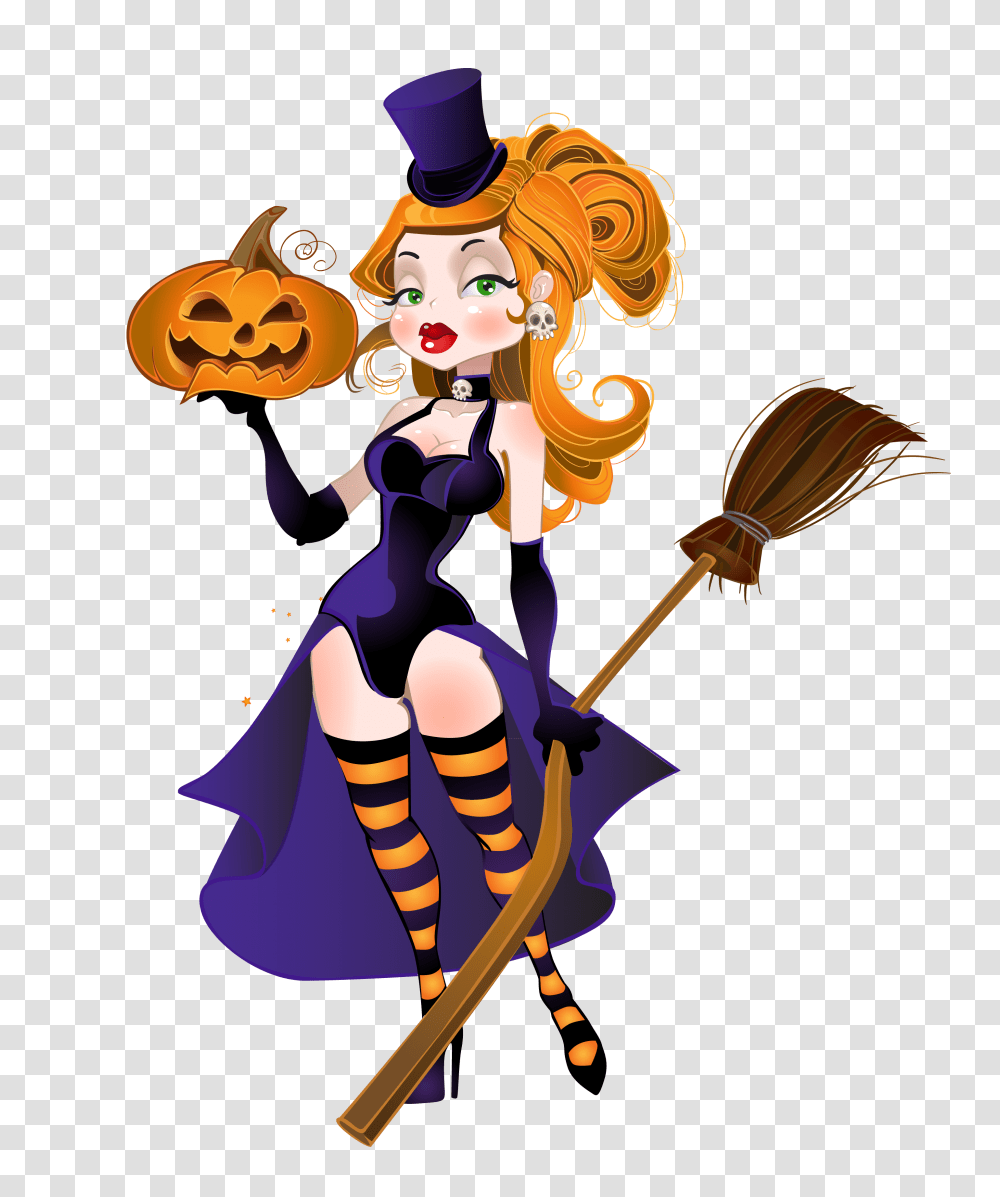 Halloween Witch With Broom And Pumpkin Gallery Transparent Png