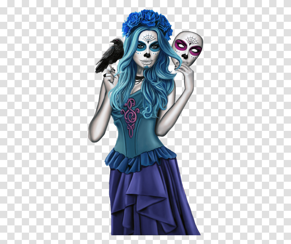Halloween Woman Girl Femme Female Skull Sugarskull Halloween Costume, Bird, Performer, Person, Dance Pose Transparent Png
