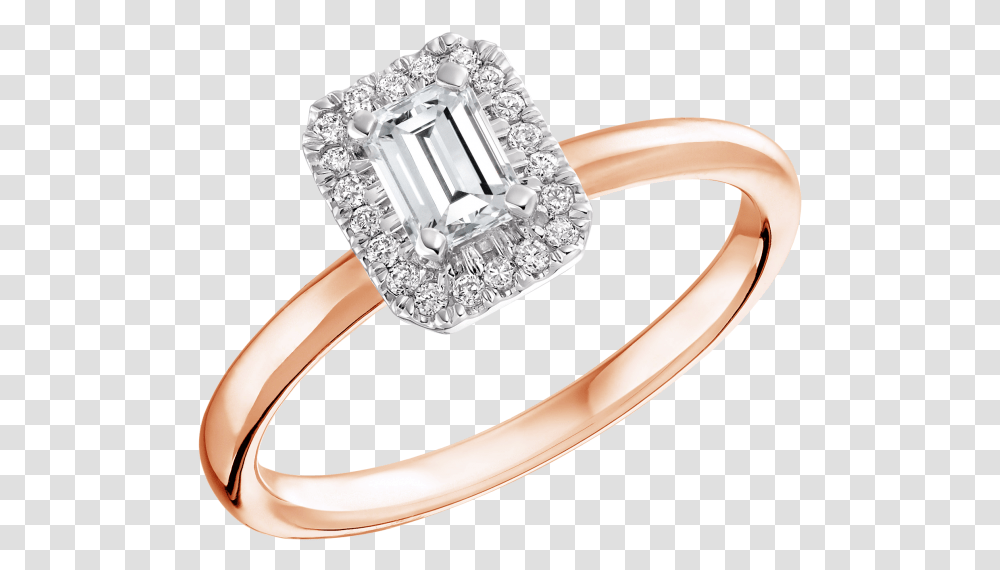 Halo Rose Gold Ring Rectangle Engagement Nireland Rose Gold Ring Diamond Rectangle, Jewelry, Accessories, Accessory Transparent Png