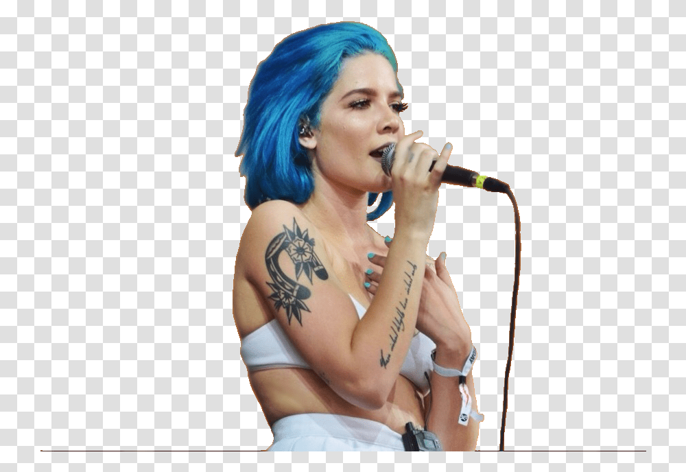 Halsey Halsey, Skin, Person, Microphone, Tattoo Transparent Png