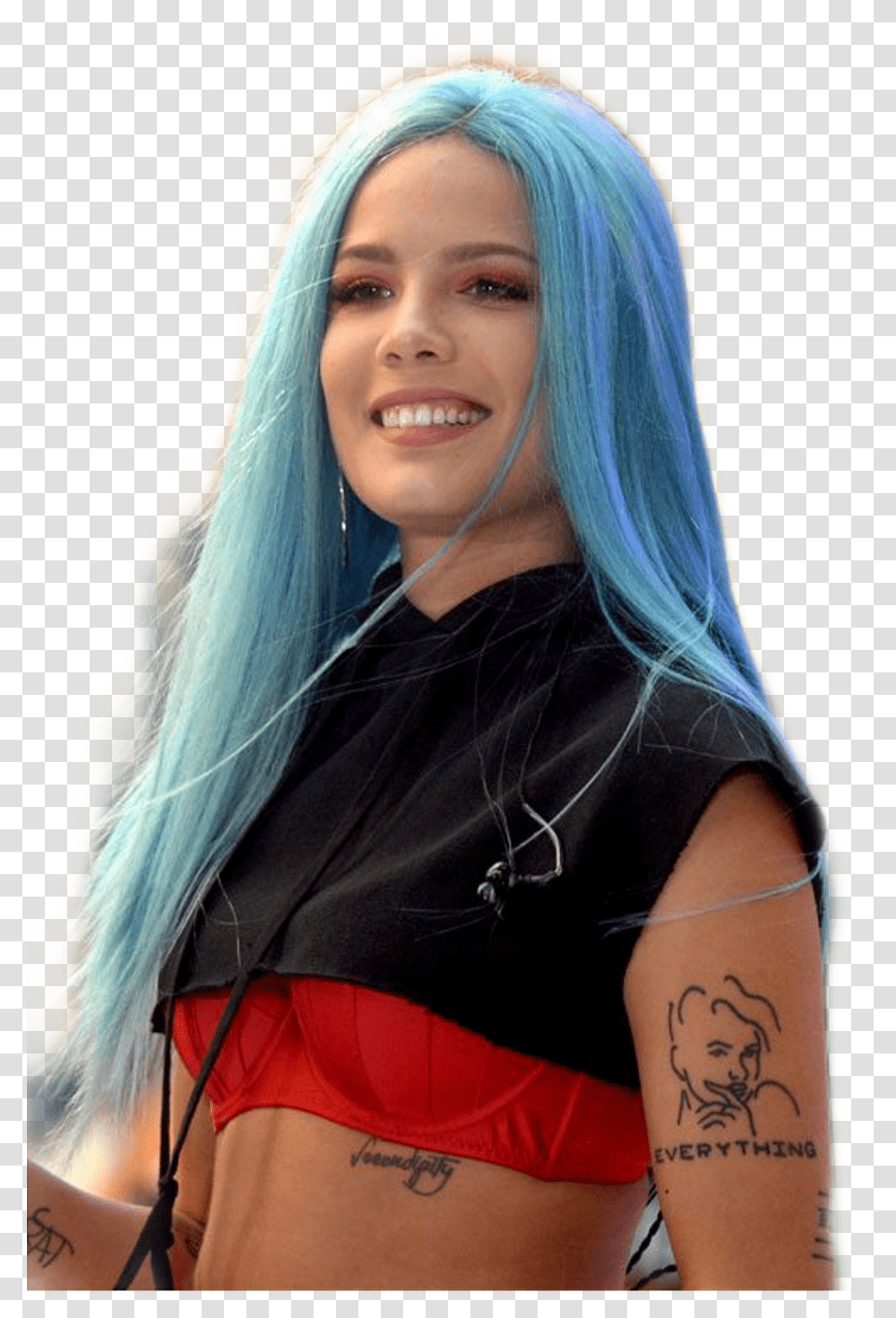 Halsey Halsey With Blue Hair, Person, Human, Skin, Wig Transparent Png