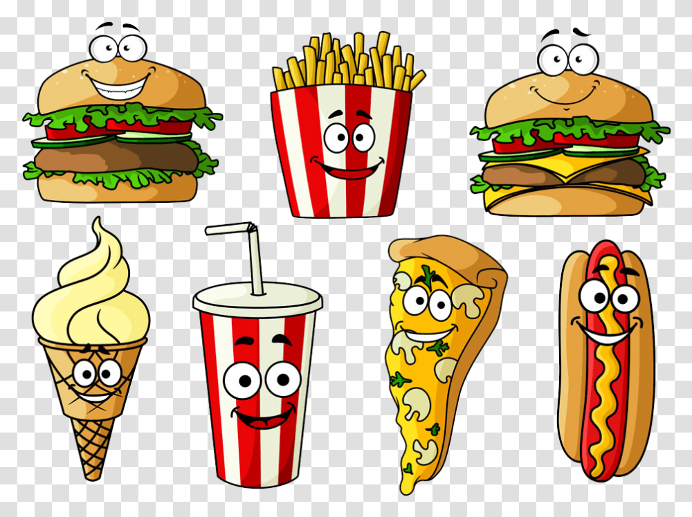 Hamburger Hot Dog Soft Drink Fast Food Cheeseburger Cartoon Food And Drink, Architecture, Building, Pillar, Column Transparent Png