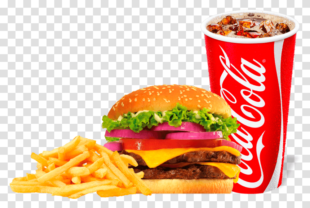Hamburguesa Sencilla De Sirloin Coca Cola, Burger, Food, Fries, Soda Transparent Png