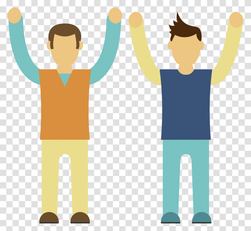 Hand Cartoon Cartoon Man With Hands Up, Sleeve, Standing, Drawing Transparent Png
