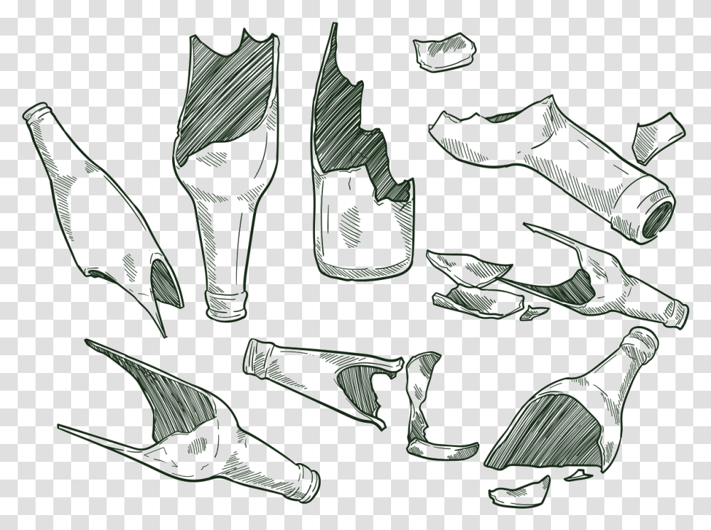 Hand Drawn Broken Bottle Vector Broken Beer Bottles Drawing, Tool, Arrowhead, Metropolis Transparent Png