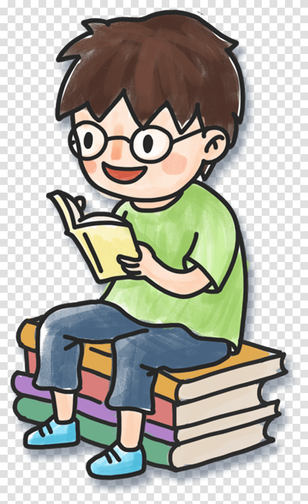Hand Drawn Cartoon Boy Reading Book Decoration Boy Reading A Book Cartoon Transparent Png