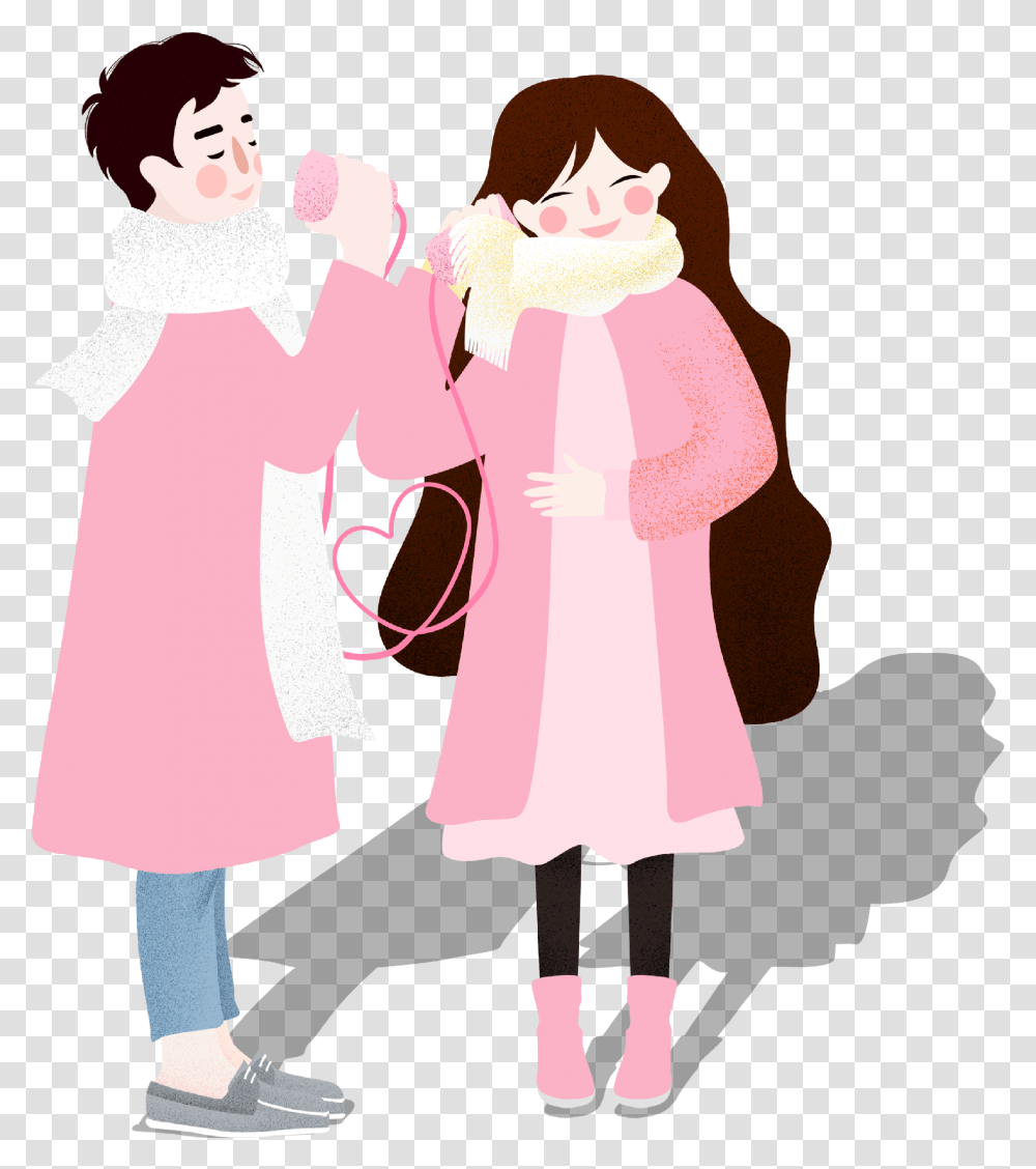 Hand Drawn Cartoon Couple Decoration Vector Illustration, Person, Sleeve, Costume Transparent Png