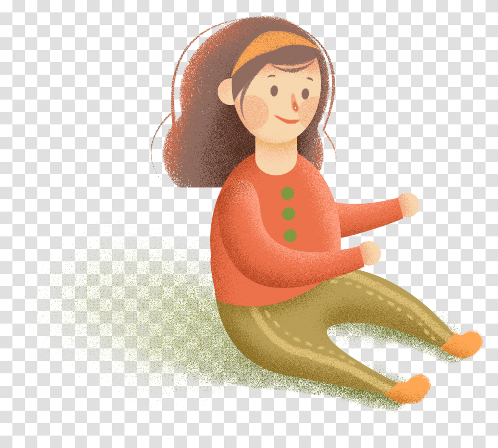 Hand Drawn Cartoon Cute Girl And Psd Portable Network Graphics, Person, Kneeling, Leisure Activities, Female Transparent Png