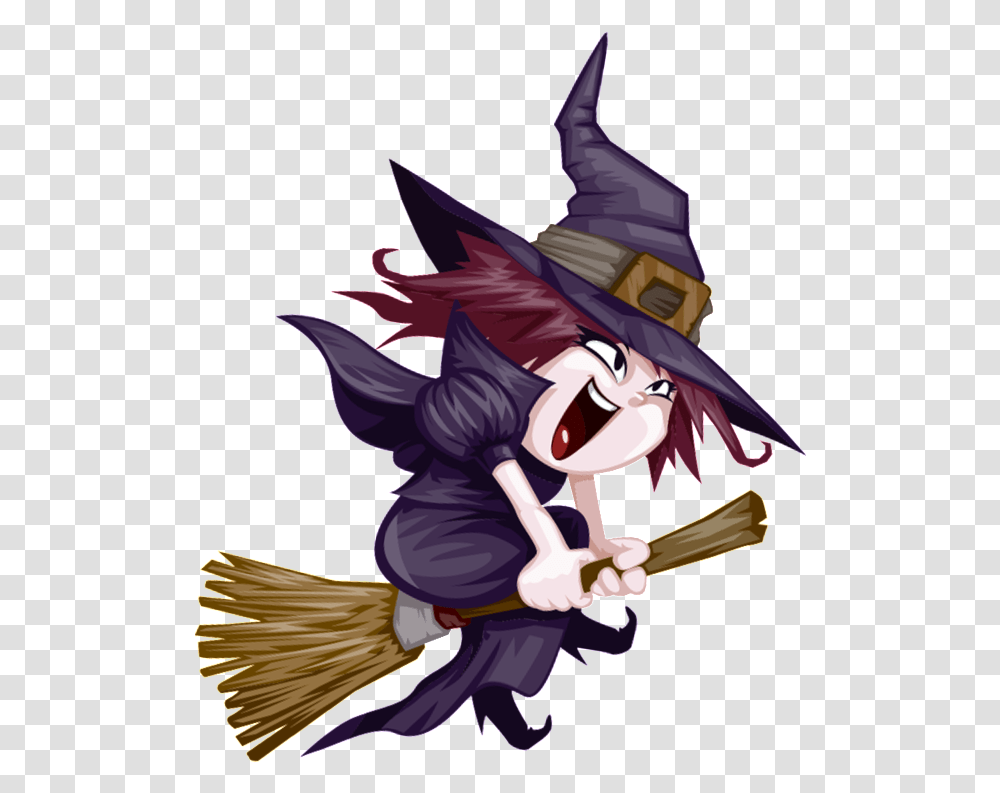 Hand Drawn Cartoon Halloween Witch Cute Witch Riding A Broom, Person, Human, Performer Transparent Png