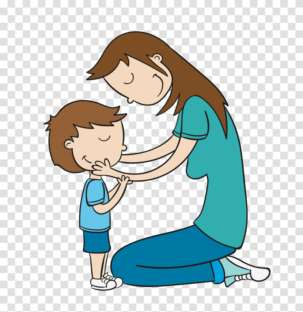 Hand Drawn Cartoon Mother And Child Decoration Vector Free, Kneeling, Doctor Transparent Png