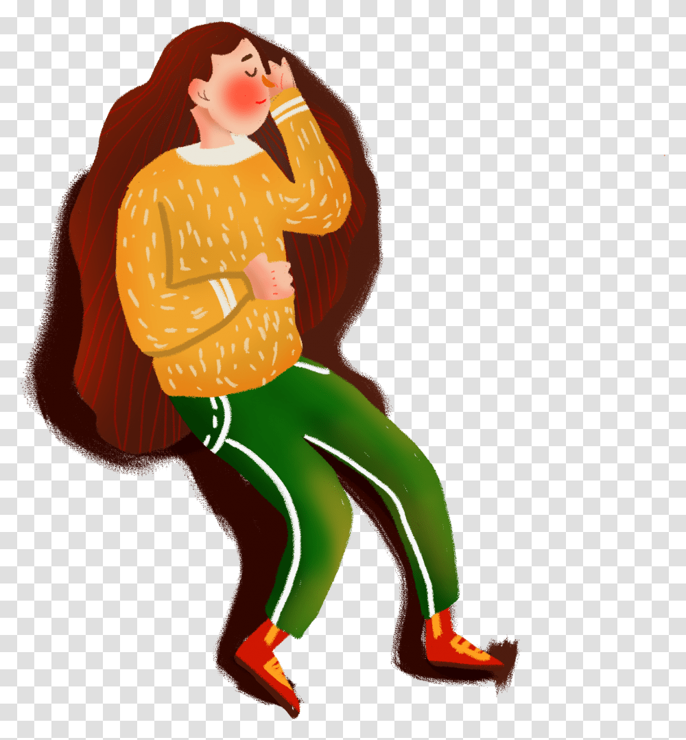 Hand Drawn Cartoon Rest Girl And Psd Drawing, Costume, Person, Leisure Activities Transparent Png