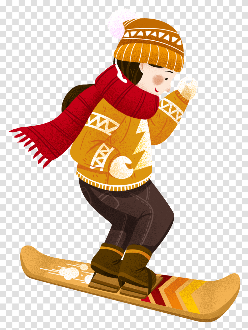 Hand Drawn Cartoon Winter Girl And Psd Illustration, Person, Mascot, Footwear Transparent Png