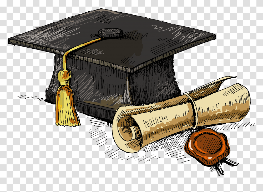 Hand Drawn Doctor Hat Graduation Element Bachelor Of Arts Clipart, Label, Transportation, Vehicle Transparent Png