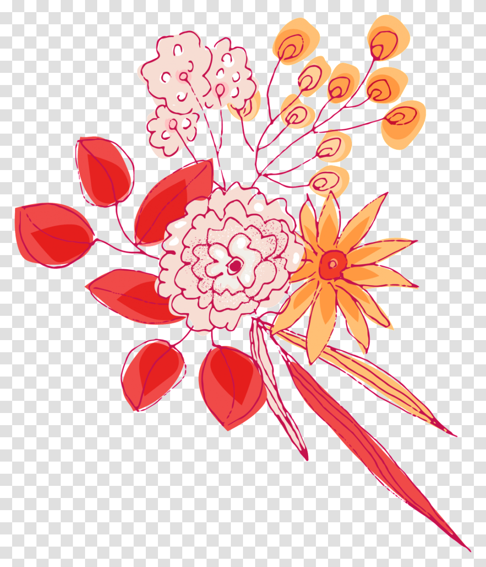 Hand Drawn Linear Style Flower, Floral Design, Pattern Transparent Png
