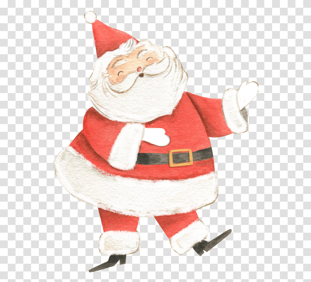 Hand Drawn Watercolor Santa Santa Claus, Person, Human, Toy, Doll Transparent Png