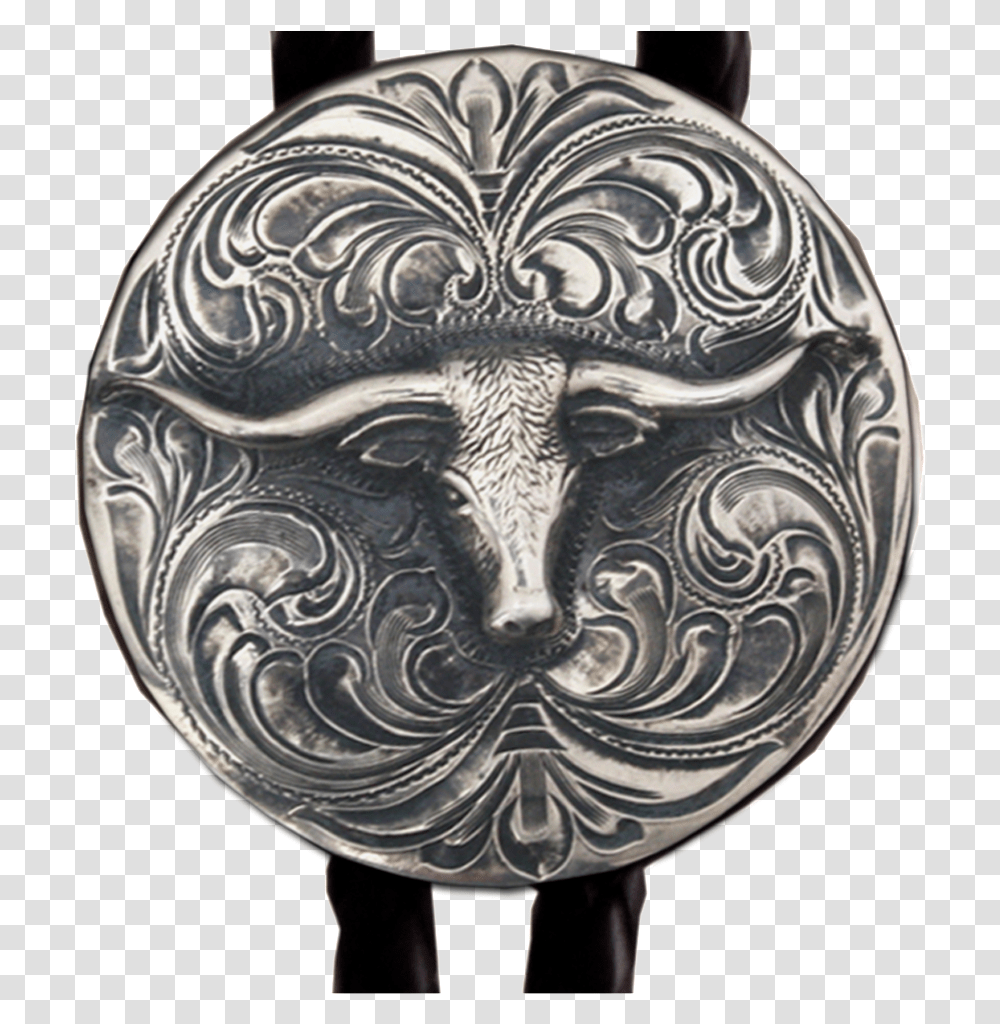 Hand Engraved Sterling Silver Bolo Tie With Longhorn Carving, Pendant, Accessories, Accessory, Bronze Transparent Png