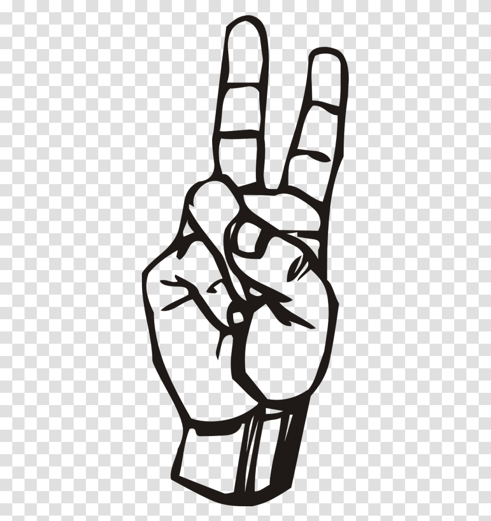Hand Fingers Raised Sign Language Letter V, Stencil, Footprint Transparent Png