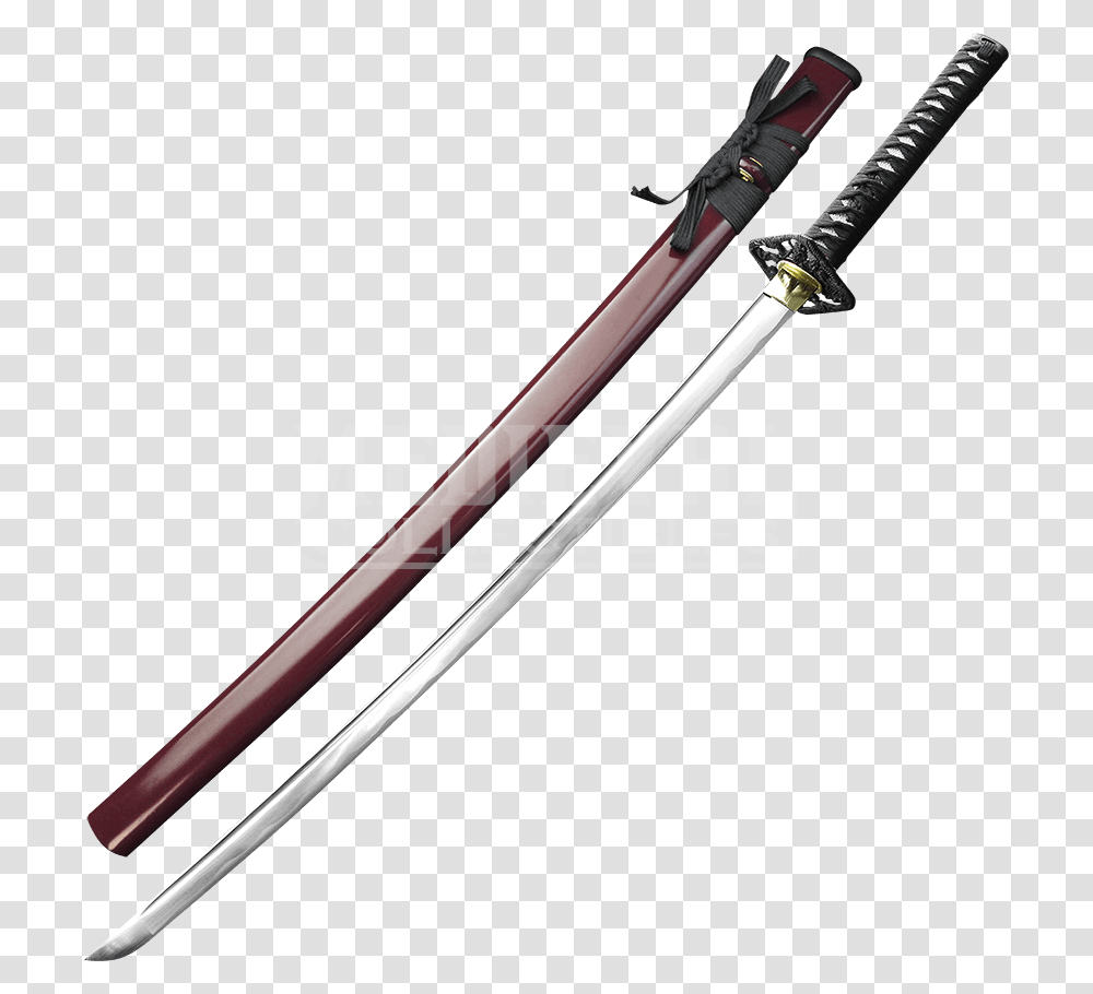 Hand Forged Samurai Sword With Red Scabbard, Weapon, Weaponry, Blade, Baseball Bat Transparent Png