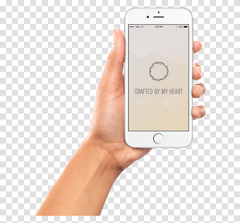 Hand Holding A Iphone 6 Running The Crafted By My Heart Iphone, Mobile Phone, Electronics, Cell Phone, Person Transparent Png