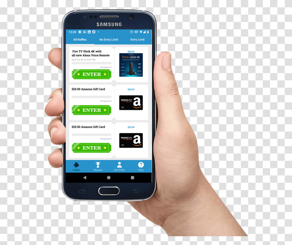 Hand Holding A Phone With The Rafflholic App Showing Android Mobile In Hand, Mobile Phone, Electronics, Cell Phone, Person Transparent Png