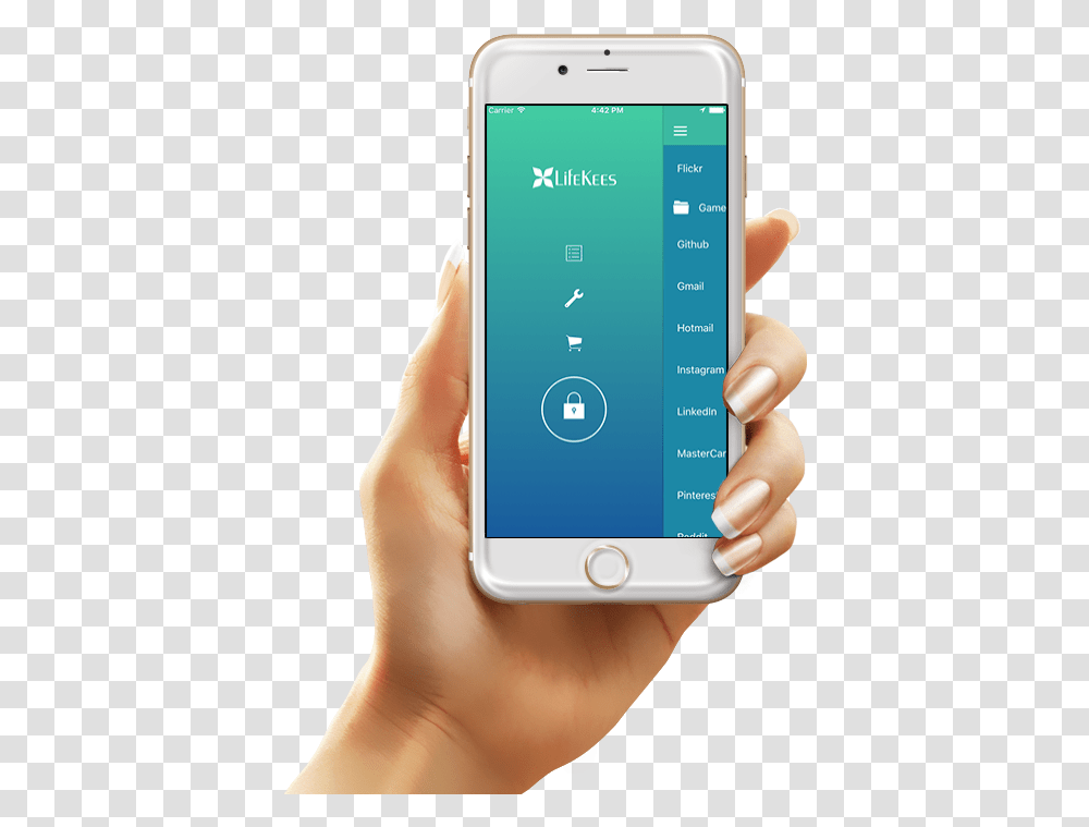 Hand Holding Iphone With Lifekees Password Manager Mobile App Success Page, Mobile Phone, Electronics, Cell Phone, Person Transparent Png