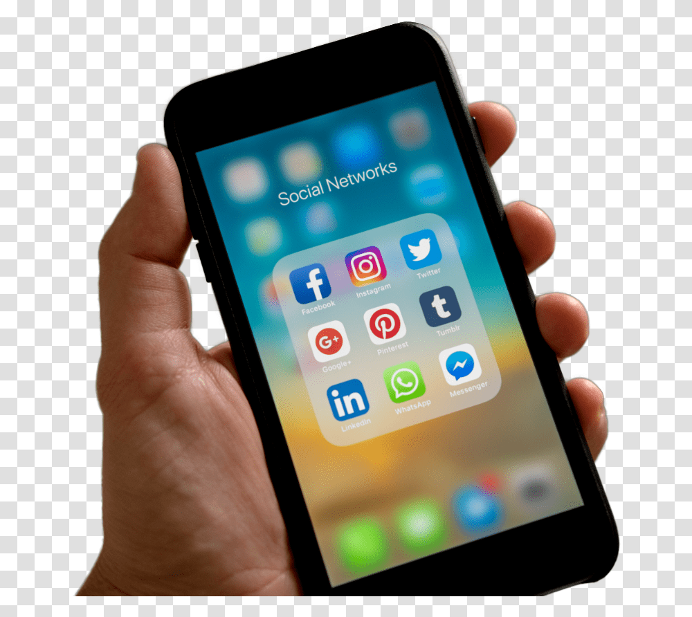 Hand Holding Mobile Phone Social Media Phone With Social Media Icons, Electronics, Cell Phone, Person, Human Transparent Png