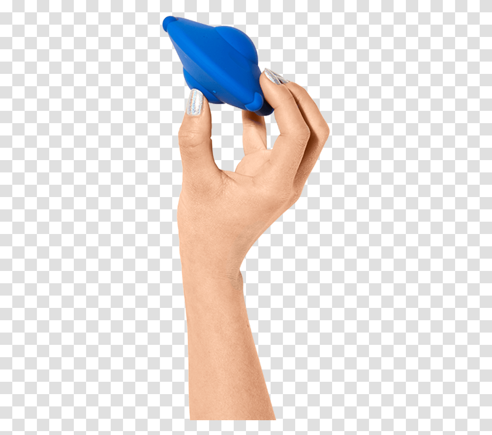 Hand Holding Navy Flying Saucer Shaped Vibrator Saucy Sex Toy, Person, Human, Wrist Transparent Png