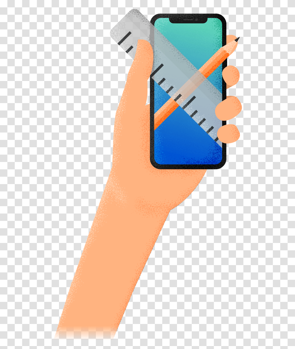 Hand Holding Ruler And Pencil Mobile Phone, Electronics, Cell Phone, Iphone Transparent Png