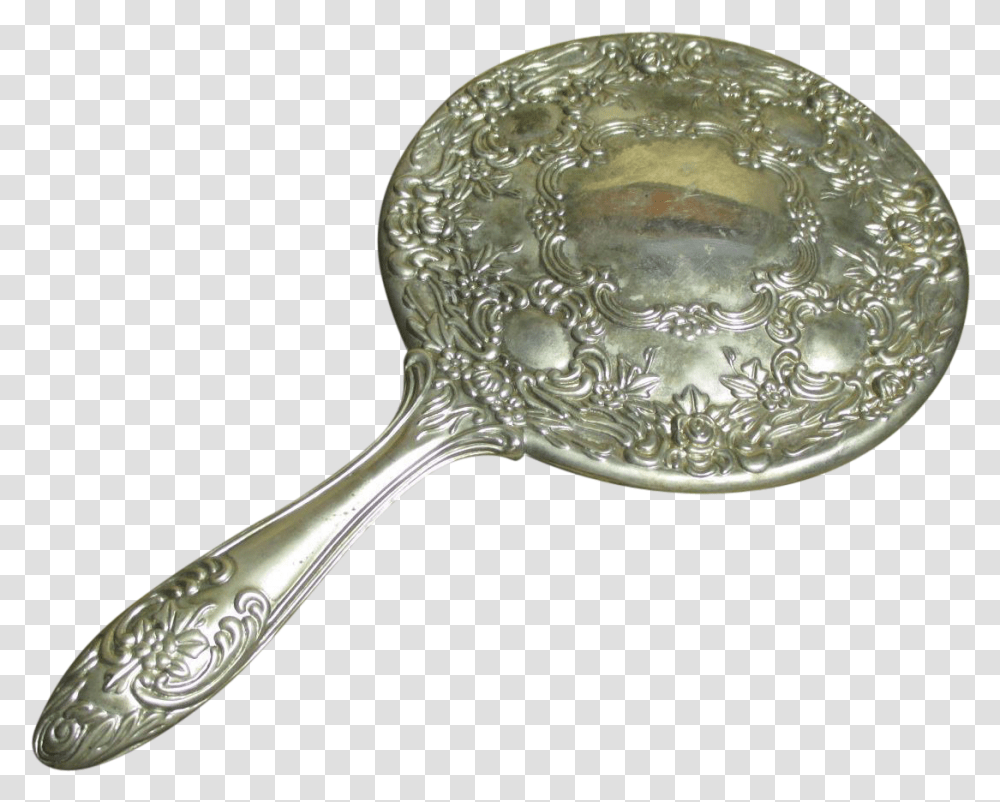 Hand Mirror Old Silver Hand Mirror, Spoon, Cutlery, Glass, Rattle Transparent Png