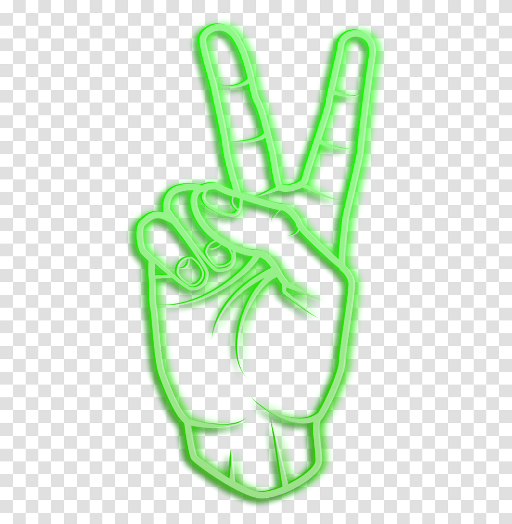 Hand Neon Green Peace Glow Peacestickers Freetoedit Sticker, Plant, Recycling Symbol, Produce Transparent Png