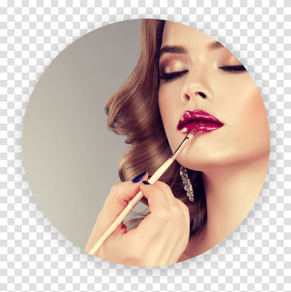 Hand Of Make Up Master Painting Lips Of Young Beautiful Maquillage Ftes De Fin D Anne, Face, Person, Human, Lipstick Transparent Png