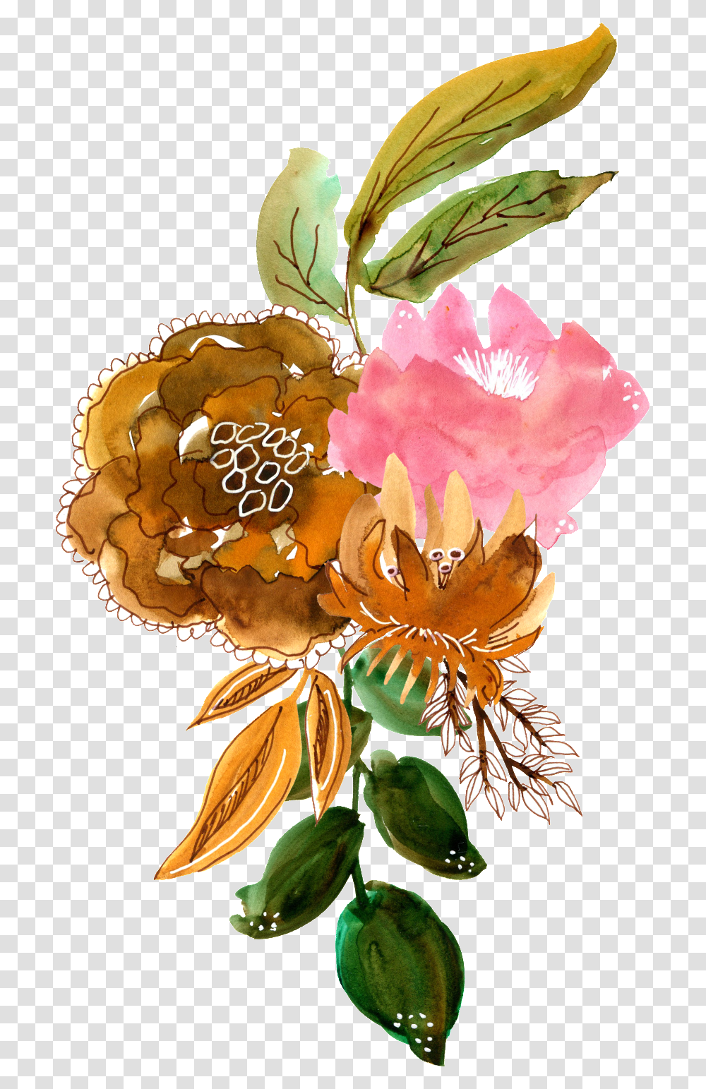Hand Painted Brown Watercolor Flower Water Color Flower Brown, Floral Design, Pattern, Graphics, Art Transparent Png