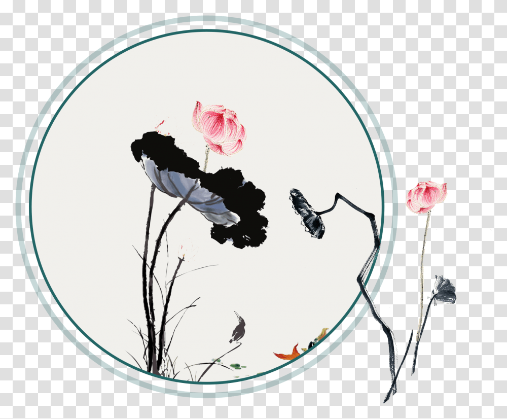 Hand Painted Cartoon Ink Lotus Decorative New Painting On Dress, Bird, Drum, Percussion, Musical Instrument Transparent Png