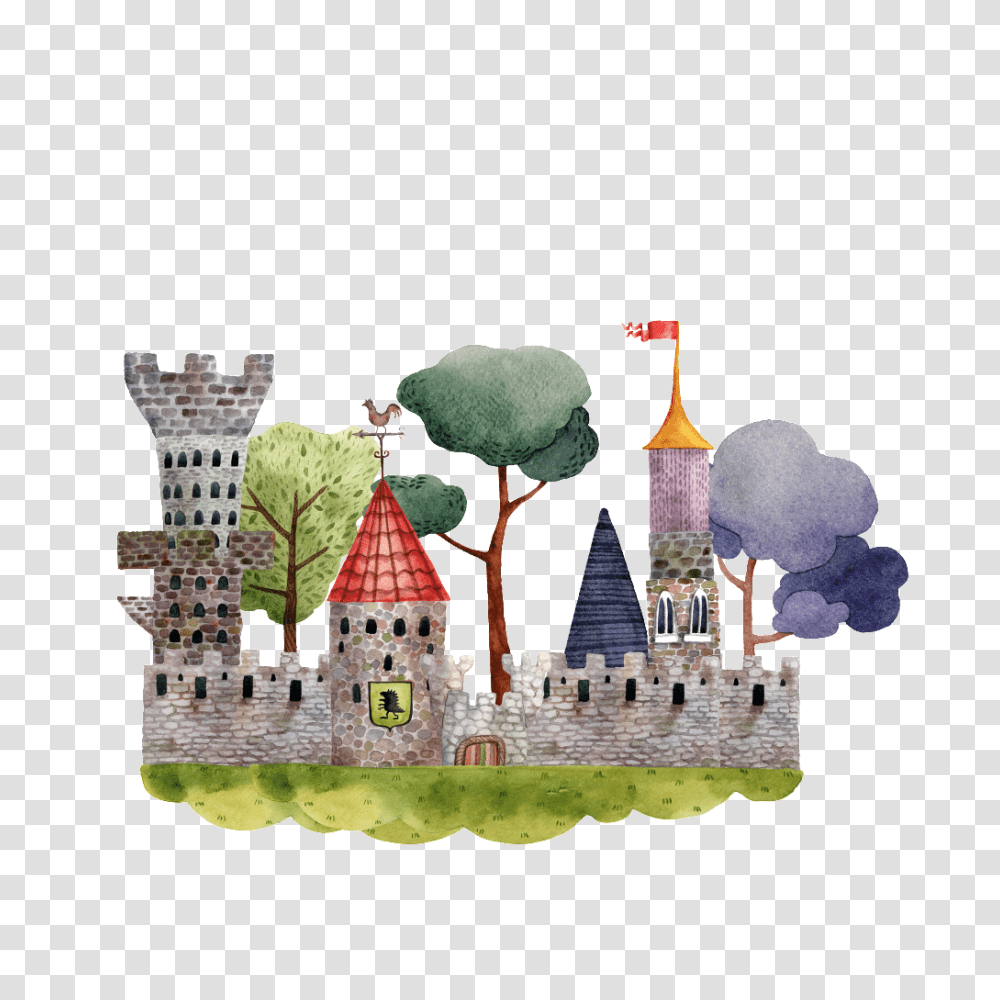 Hand Painted Castle In The Deep Mountains Free, Neighborhood, Urban, Building, Rug Transparent Png