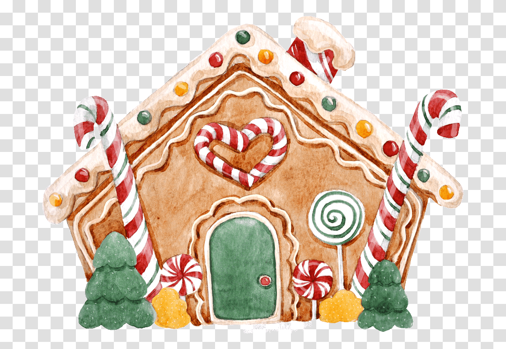 Hand Painted Christmas Cookie Shape Gingerbread House Watercolor, Food, Biscuit, Icing, Cream Transparent Png