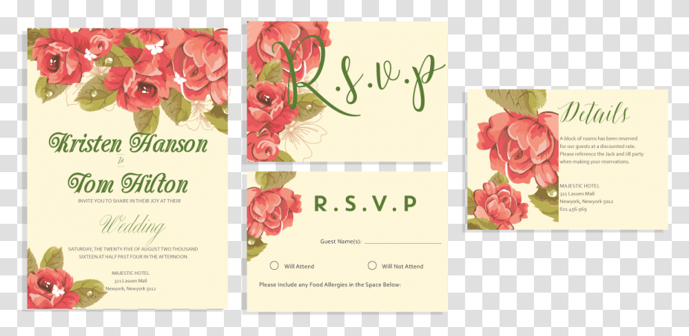 Hand Painted Flowers Invitation Set Garden Roses, Envelope Transparent Png