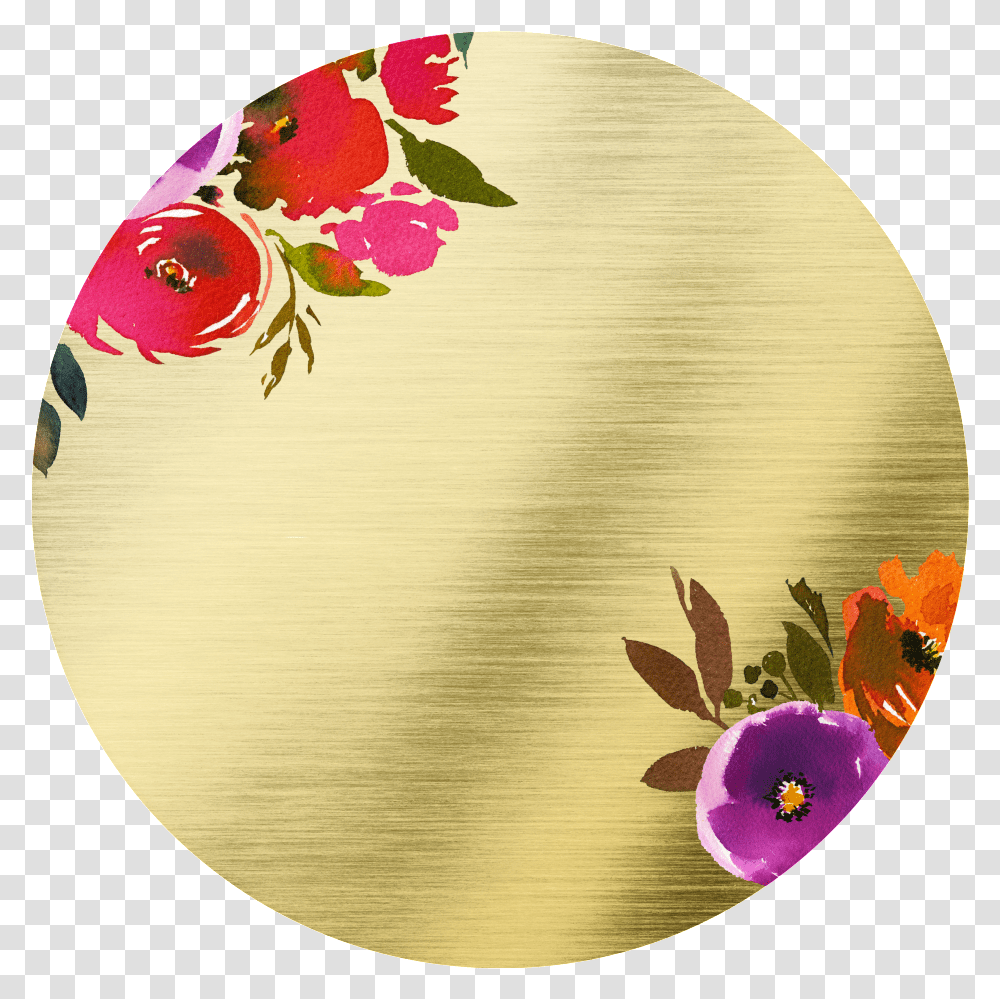 Hand Painted Golden Round Frame Back Portable Network Graphics, Porcelain, Pottery, Floral Design Transparent Png
