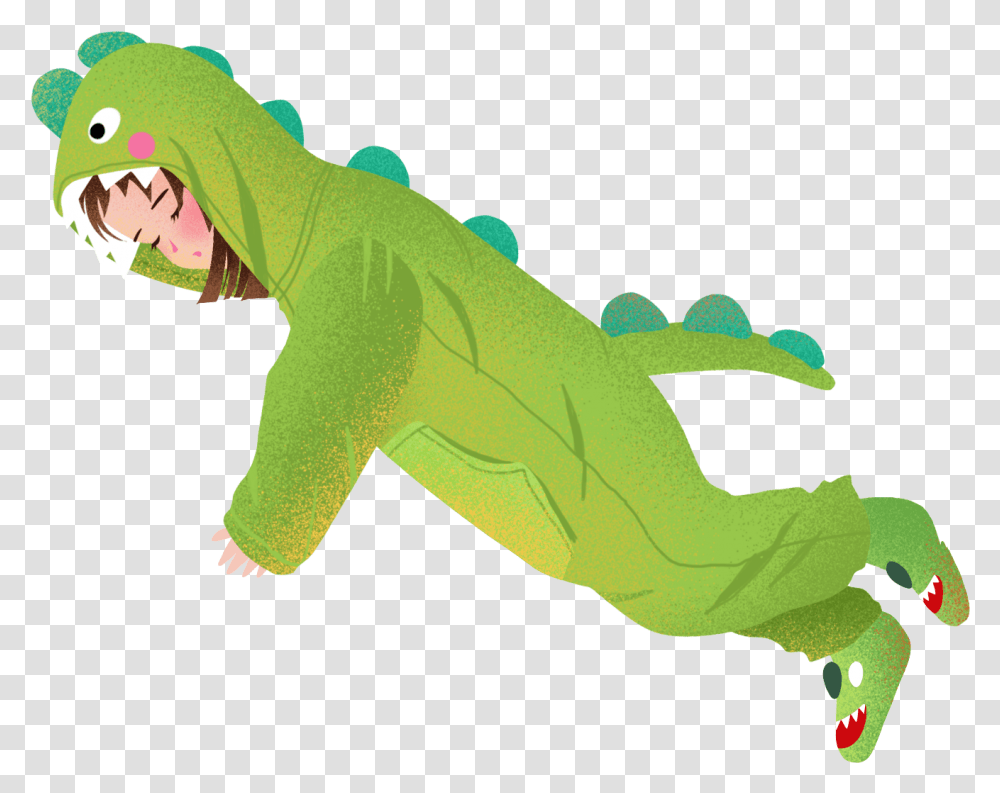 Hand Painted Illustration Dinosaur Pajamas Girl, Reptile, Animal, Toy, Plush Transparent Png