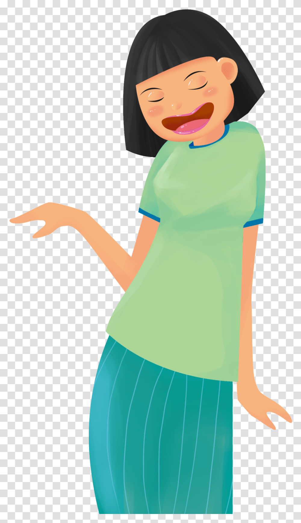 Hand Painted Minimalist Woman Character And Psd Cartoon, Green, Female, Face Transparent Png