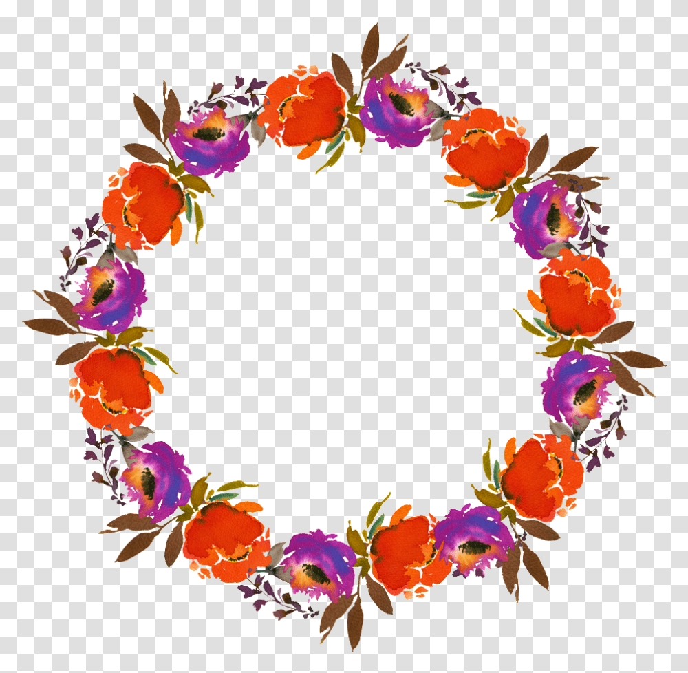 Hand Painted Orange Flower Garland Clip Art, Graphics, Floral Design, Pattern, Wreath Transparent Png