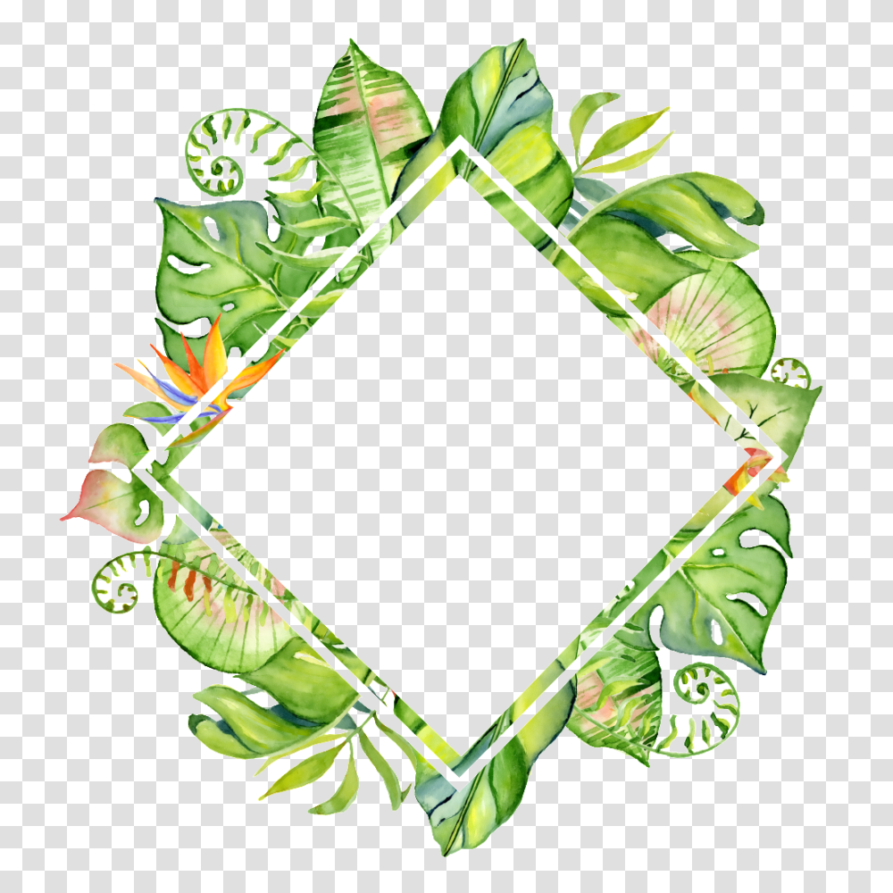 Hand Painted Rhomboid Leaf Frame Free, Plant, Green Transparent Png