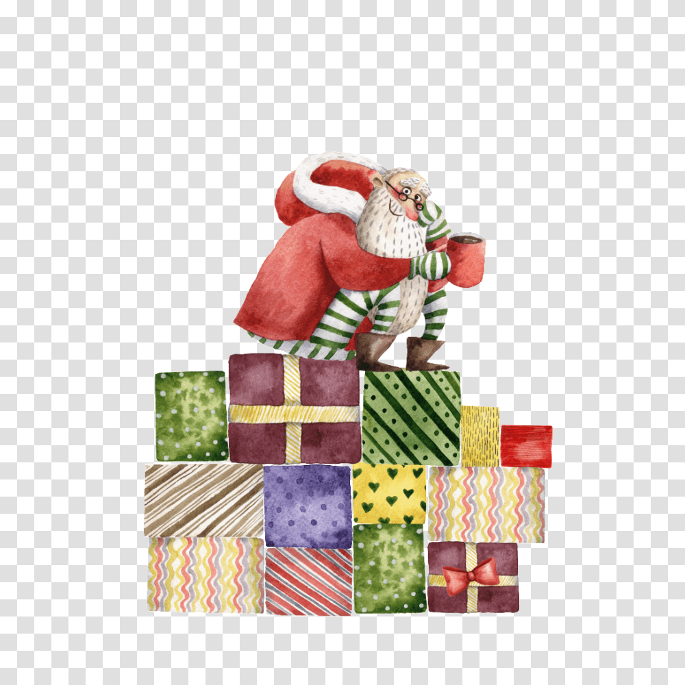 Hand Painted Santa Claus Ready To Give Gifts, Patchwork, Rug, Quilt, Cushion Transparent Png