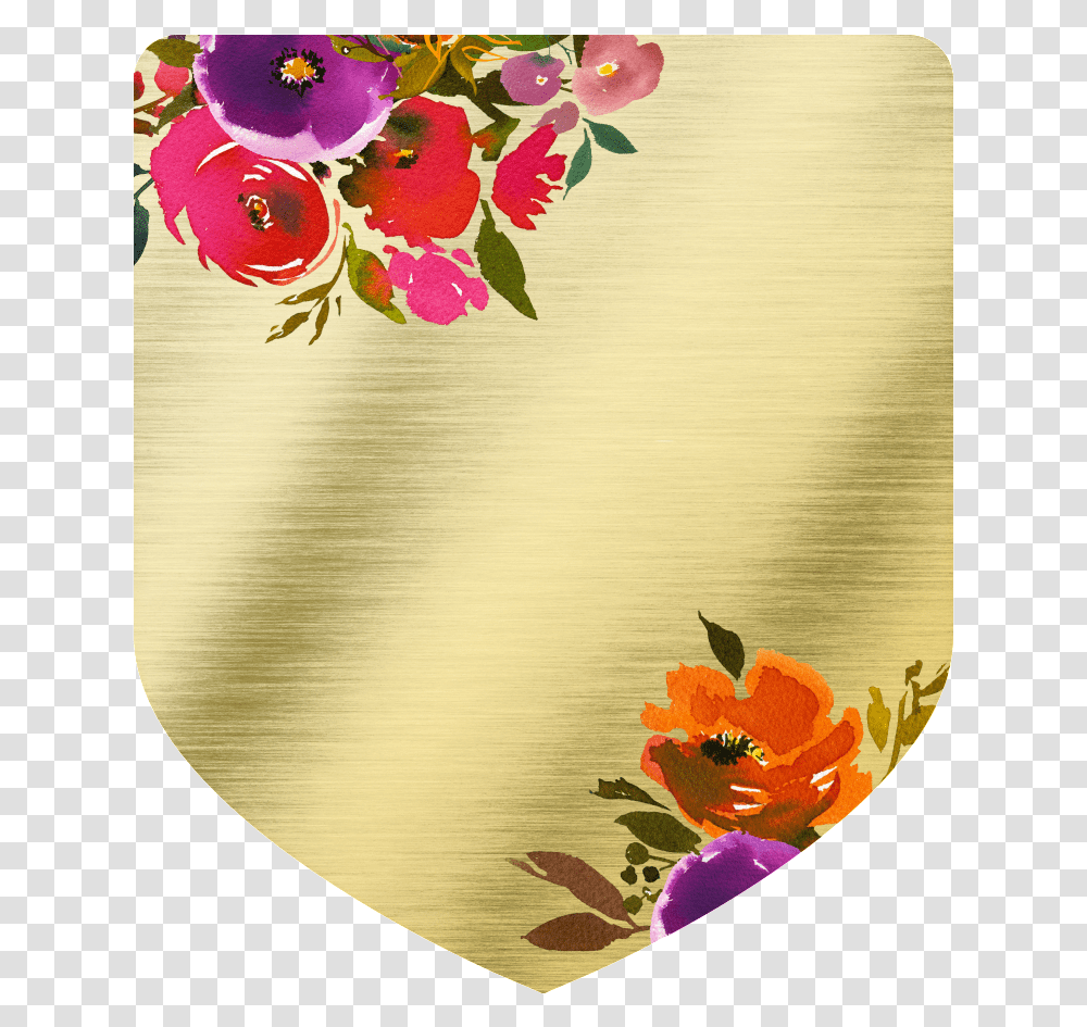 Hand Painted Shield Shape Gold Piece Portable Network Graphics, Floral Design, Pattern, Plant Transparent Png