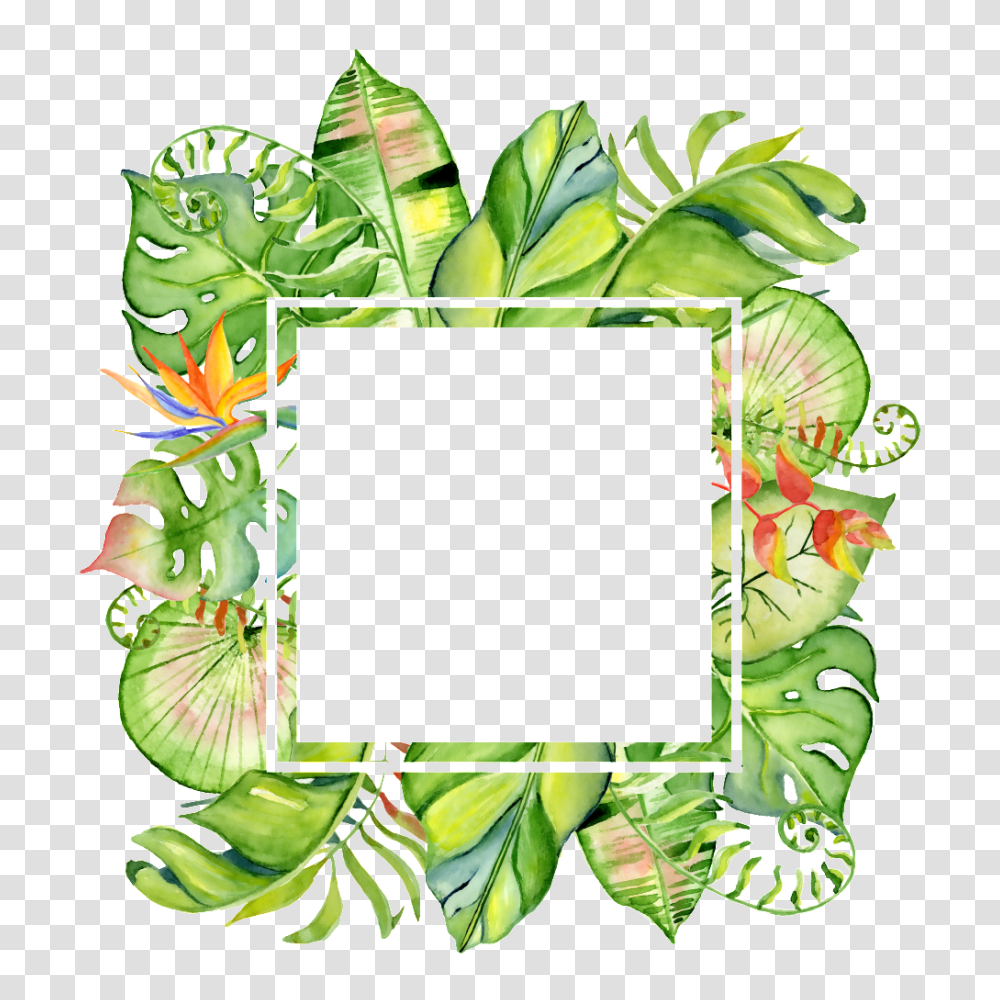 Hand Painted Square Leaf Frame Free Download, Green, Wreath, Plant Transparent Png