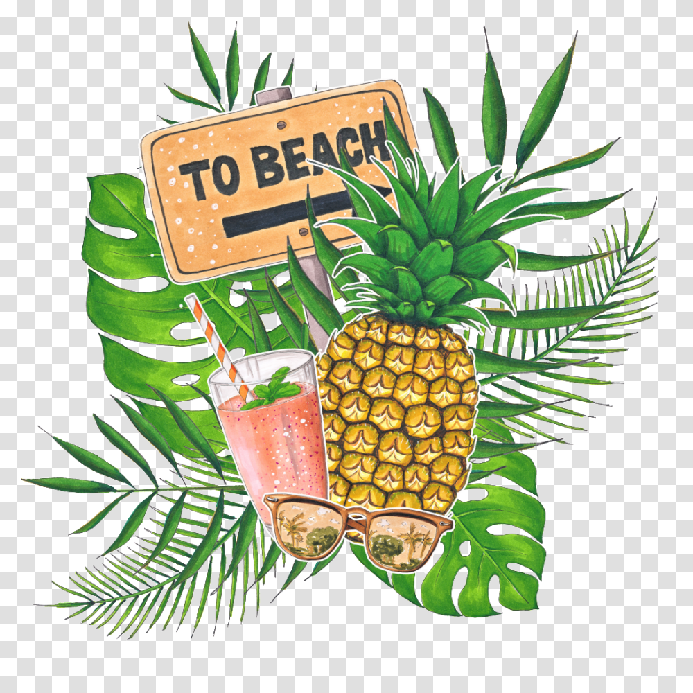 Hand Painted Tropical Fruit Drink Free, Plant, Pineapple, Food Transparent Png