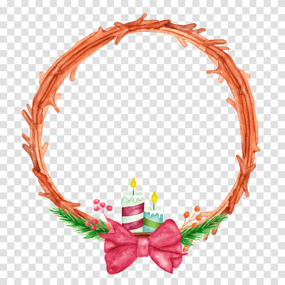 Hand Painted Two Candles Circle Free, Wreath, Gate, Plant, Flower Transparent Png