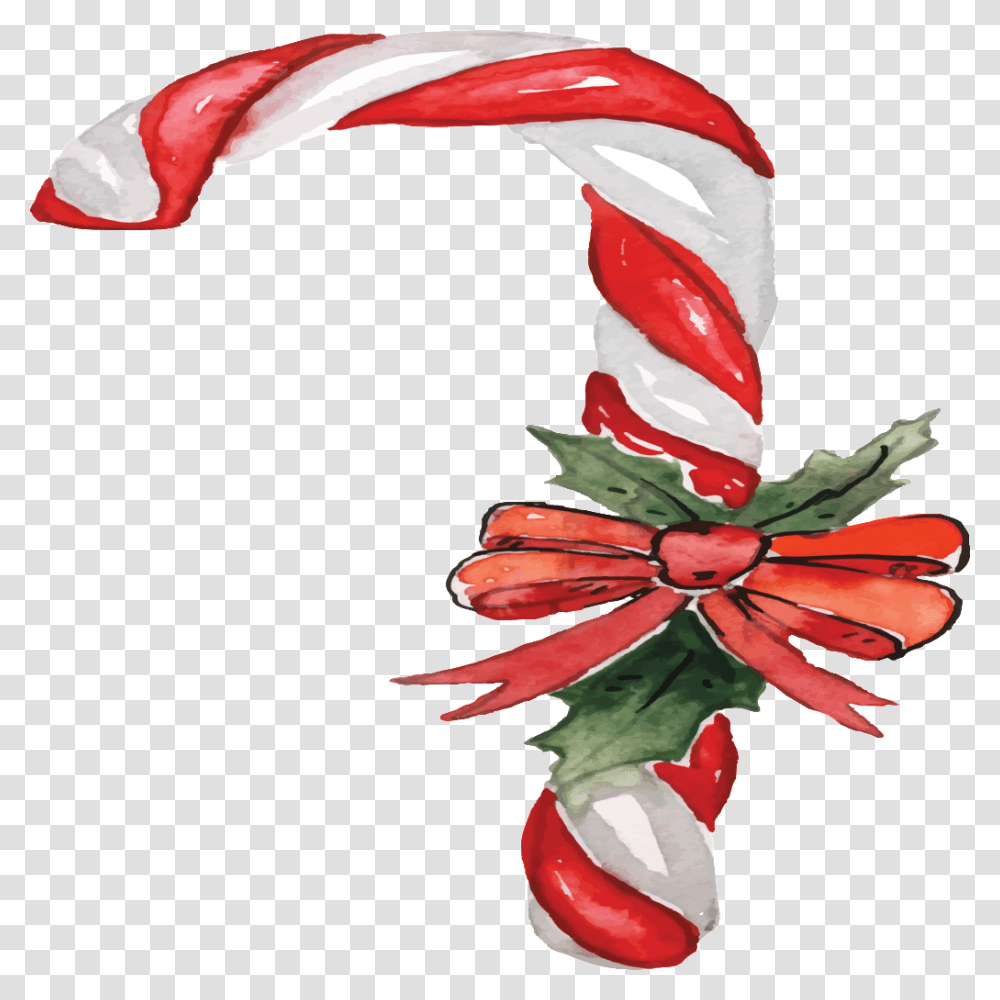 Hand Painted Watercolor Christmas Crutches Candy Cane, Food, Stick Transparent Png