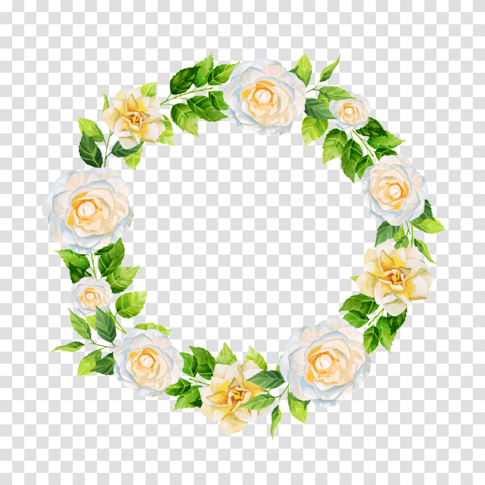 Hand Painted White Rose Wreath Free Download, Floral Design, Pattern Transparent Png